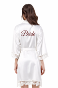 Bride Satin Bridal Robe with Lace Trim